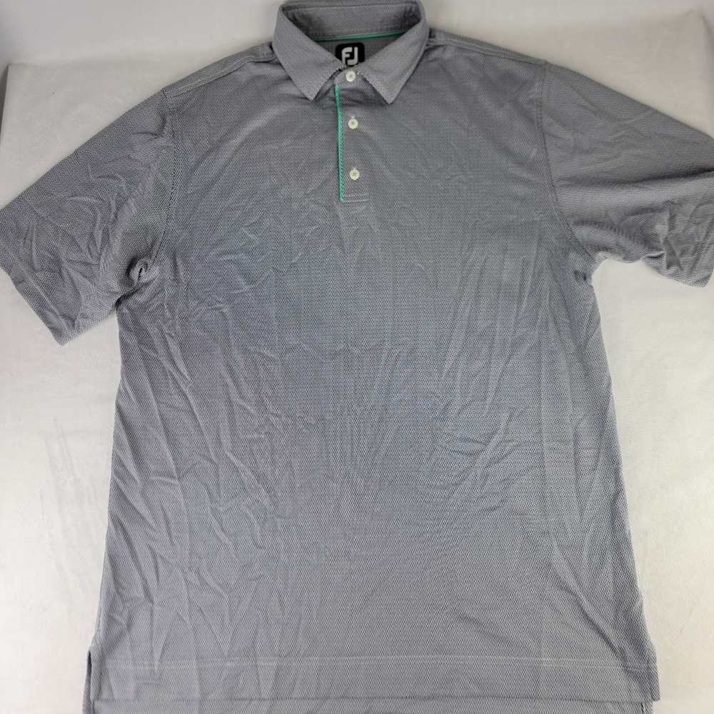FootJoy FJ Golf Polo Men's XL Golf Logo Blue White Zig Zag All Over Pattern - Picture 2 of 9